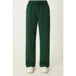 Düven Modal Kumaş Bol Paça Pantolon - Geniş Paça Eşofman Altı - Yeşil - Relax - S