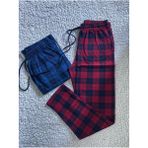 Düven Orta Kalın Unisex Ekose Büyük Kare Desenli 2'li Pijama Altı / Ultra Kalite Eşofman - Bordo - Indigo