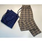 Düven Saf Pamuk Ekose Desenli Cepli 2'li Erkek Pijama Altı ( Unisex Tek Alt Pijama ) - Indigo - Camel - XL