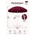 Düvenci Bordo Plaj Şemsiyesi 200 cm çap /10 telli, Polyester Kumaş