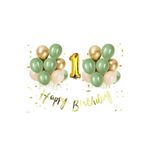 DÜVENCİ TİCARET 1 Yaş Gold Happy Birthday Kaligrafi Banner Krom Gold Küf Yeşili Deniz Kumu Balon Set