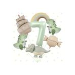 DÜVENCİ TİCARET 7 Parça Mat Dinozor Pasta Şekilli Gökkuşağı Numara Balon Seti, Doğum Günü Partisi Dekorasyonu