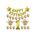 DÜVENCİ TİCARET Happy Birthday 1 Yaş Kral Tacı Folyo ve Latex Balon Seti, Gold