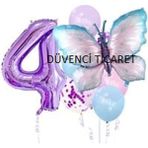 Düvenci Ticaret Mor Rakamlı Kelebek Folyolu Balon Set - 4