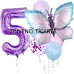 Düvenci Ticaret Mor Rakamlı Kelebek Folyolu Balon Set - 5