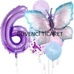 Düvenci Ticaret Mor Rakamlı Kelebek Folyolu Balon Set - 6