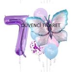Düvenci Ticaret Mor Rakamlı Kelebek Folyolu Balon Set - 7