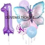 Düvenci Ticaret Mor Renkli Kelebek Folyolu Balon Set 10 Adet Eğlenceli Parti Malzemeleri