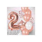 DÜVENCİ TİCARET Rose Gold Yaş Balon Seti, 32 inç Sayı Balonu, 18 inç Yıldız Balonu, Konfeti ve Lateks Balonlar