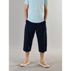 Duxa %100 Pamuk Keten Dokulu Beli Lastikli ve Bağcıklı Erkek Rahat Kalıp Bol Kesim Günlük Ev Dış Spor Yazlık Baharlık Giyim Diz Altı Kapri Bermuda Şort Pantolon Eşofman Altı - Lacivert - 2XL