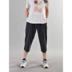 Duxa %100 Pamuk Keten Dokulu Beli Lastikli ve Bağcıklı Kadın Rahat Kalıp Bol Kesim Günlük Ev Dış Spor Yazlık Baharlık Giyim Diz Altı Kapri Bermuda Şort Pantolon Eşofman Altı - Antrasit - 2XL