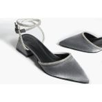 Duxal Shoes Bilekten Bağlamalı Topuklu Ayakkabı- Babet Emily - Platin