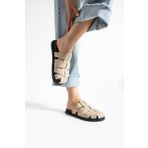 DUXAL SHOES Julia Kadın Bej Tokalı Detaylı Terlik Sandalet