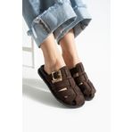 DUXAL SHOES Julia Kadın Kahverengi Tokalı Detaylı Terlik Sandalet