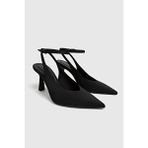 Duxal Shoes Kadın Siyah Arkası Açık Topuklu Ayakkabı İnce Topuklu Polyester Malzeme ile Şık Gece Kullanımı