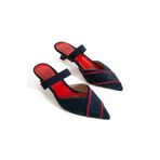 DUXAL SHOES Mira Kadın Lacivert Kırmızı Detay Özel Tasarım Topuklu Ayakkabı - Terlik - Babet