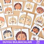 Duygu Bulmacaları (24 Kart), Okul Öncesi Duyguları Öğreten, Eğlenceli, Iki Parçalı Eşleştirme.