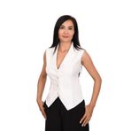 Duygu Dilsiz Kadın Beyaz Kolsuz Düğmeli Gömlek Yaka Bluz (beyaz, s)