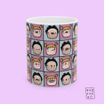 Duygular - Duygusal Modlar - Ruh Hali Temalı Özel Çizim Yüz Ifadeleri Emojili Hediyelik Porselen Kupa - Pembe - Mavi - Beyaz - 325 ml