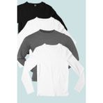 Düz 2 Beyaz, Siyah, Antrasit Uzun Kollu Erkek Penye T-Shirt 4'lü Süper Eko Paket - 001 - Beyaz