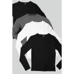 Düz 2 Siyah, Antrasit, Beyaz Uzun Kollu Erkek Penye T-Shirt 4'lü Süper Eko Paket - 0 Siyah