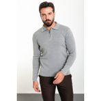 Düz Açık Gri Slim Fit Fermuarlı Polo Yaka Erkek Triko Kazak