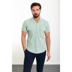 Düz Açık Yeşil Slim Fit Apaç Yaka Kısa Kollu Keten Erkek Gömlek