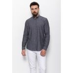Düz Antrasit Rengi Slim Fit Basic Keten Erkek Gömlek - 2XL