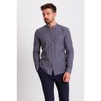 Düz Antrasit Rengi Slim Fit Hakim Yaka Basic Keten Erkek Gömlek - 2XL
