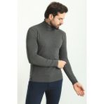 Düz Antrasit Renk Slim Fit Tam Balıkçı Yaka Erkek Kazak - 2XL