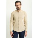 Düz Bej Rengi Slim Fit Basic Keten Erkek Gömlek - 2XL