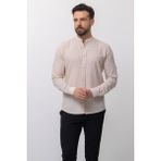 Düz Bej Rengi Slim Fit Hakim Yaka Erkek Gömlek - 2XL