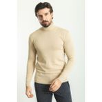 Düz Bej Rengi Slim Fit Tam Balıkçı Yaka Erkek Kazak - XL