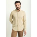 Düz Bej Rengi Slim Fit Uzun Kollu Erkek Gömlek - XL