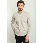 Düz Bej Rengi Slim Fit Uzun Kollu Erkek Gömlek