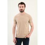 Düz Bej Slim Fit Bisiklet Yaka Basic Erkek T-Shirt - 2XL