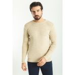 Düz Bej Slim Fit Bisiklet Yaka Yün Erkek Triko Kazak