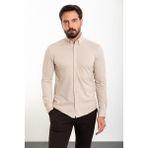 Düz Bej Slim Fit Erkek Gömlek - 2XL
