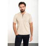 Düz Bej Slim Fit Fermuarlı Polo Yaka Erkek Triko T-Shirt