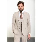 Düz Bej Slim Fit Mono Yaka 4 Drop Klasik Erkek Takım Elbise - 54 - 6 Drop
