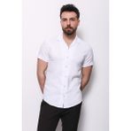 Düz Beyaz Renk Slim Fit Apaç Yaka Kısa Kollu Erkek Gömlek
