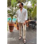 Düz Beyaz Renk Slim Fit Basic Keten Erkek Gömlek