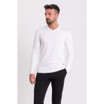 Düz Beyaz Renk Slim Fit V Yaka Erkek Kazak - Ekru