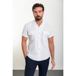 Düz Beyaz Slim Fit Apaç Yaka Kısa Kollu Keten Erkek Gömlek - XL