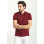 Düz Bordo Rengi Slim Fit Polo Yaka Basic Erkek T-Shirt - 2XL