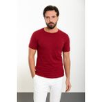 Düz Bordo Slim Fit Bisiklet Yaka Erkek T-Shirt - XL