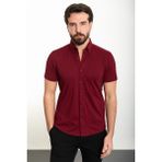 Düz Bordo Slim Fit Kısa Kollu Erkek Gömlek