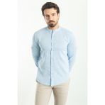 Düz Buz Mavisi Slim Fit Hakim Yaka Basic Keten Erkek Gömlek - 2XL