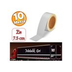 Düz Desensiz En 7.5 Cm 10 Mt İkaz Bandı Reflektif Metalize Gri Renk Gece Parlayan Reflektörlü Bant
