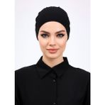 Düz Dikişsiz Penye Bone Siyah - Kadın Tesettür Bağlamalı Iç Bone - Standart